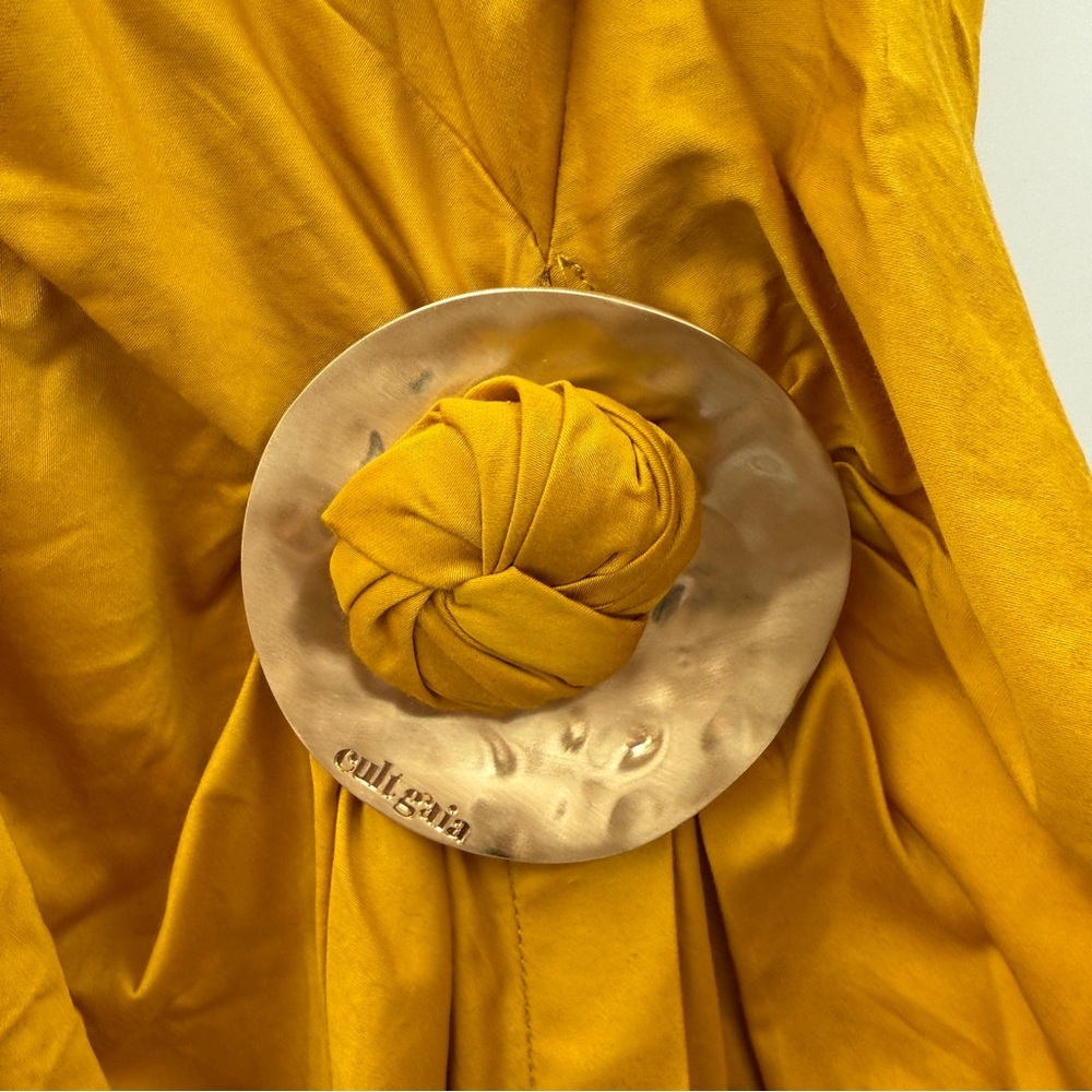 Cult Gaia Calista Short Sleeve Faux Wrap Midi Dress‎ in Tumeric Gold Yellow Sz 2 - Picture 5 of 12